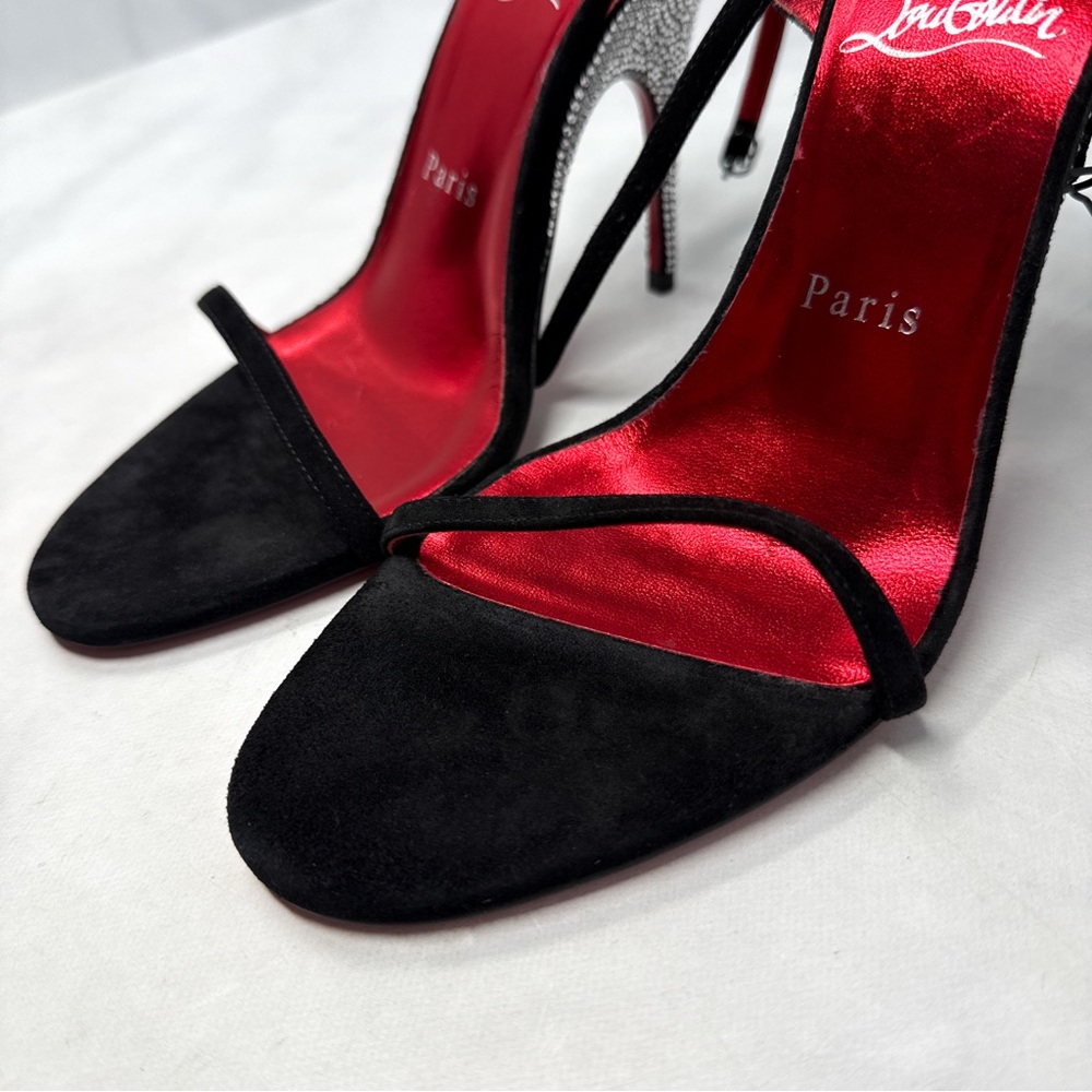 Christian Louboutin Arch Queen Strass Suede Stiletto Sandal Heels Sexy Black 38 - Picture 4 of 16